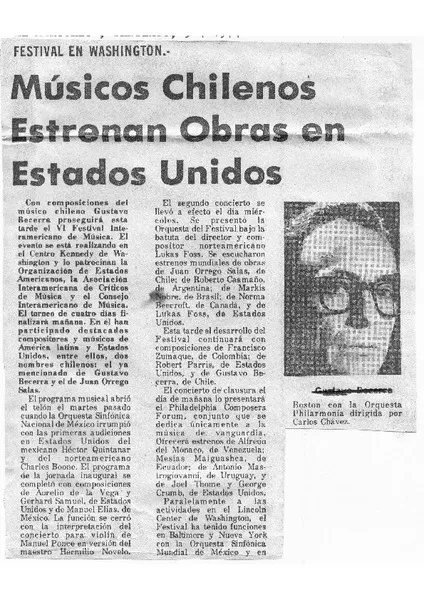 Músicos Chilenos Estrenan obras en Estados Unidos Festival en Washington [artículo]