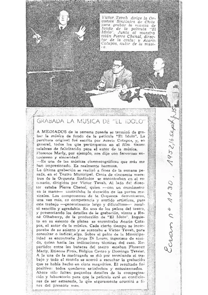Grabada la música de "El Idolo"  [artículo]