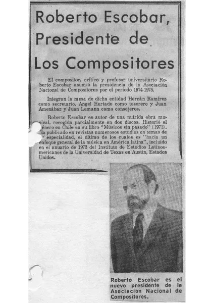 Roberto Escobar, Presidente de los Compositores  [artículo]
