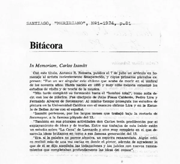 Bitácora In Memoriam, Carlos Isamitt [artículo]