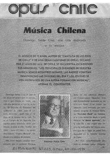 Música Chilena Domingo Santa Cruz, una vida dedicada a la música [artículo]
