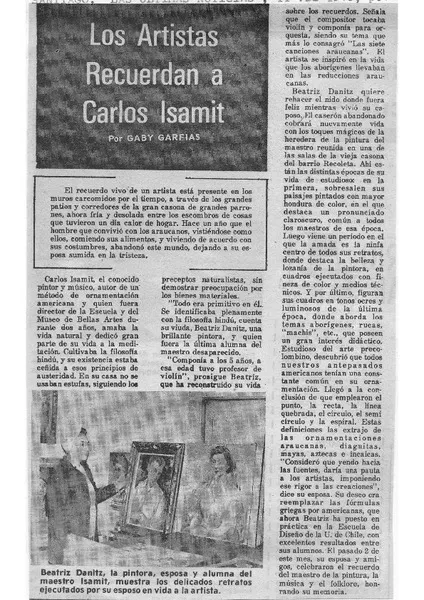 Los artistas recurdan a Carlos Isamit  [artículo]