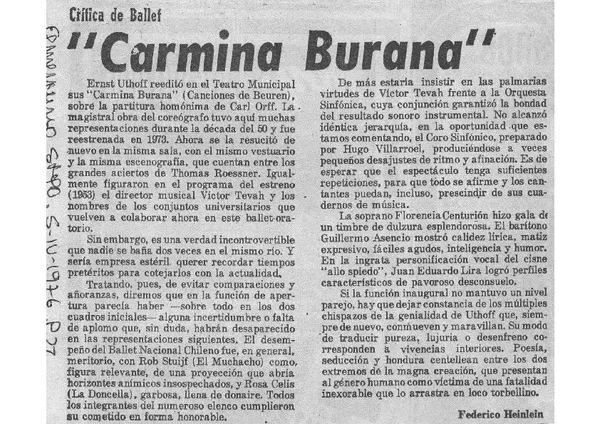 Crítica de Ballet "Carmina Burana" [artículo]