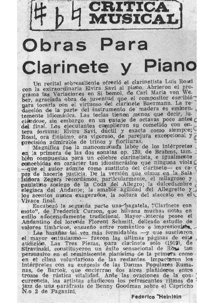 Crítica Musical Obras para Clarinete y Piano [artículo]