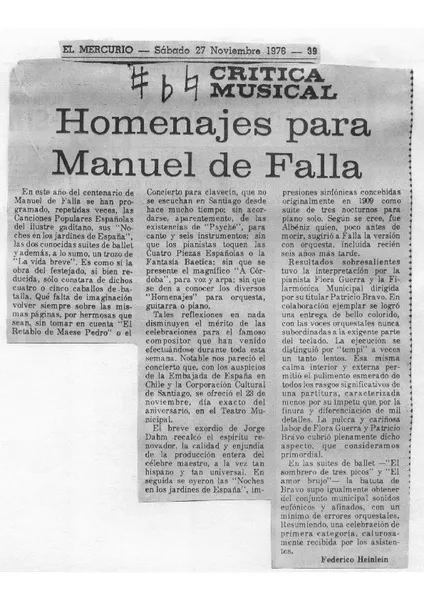 Homenajes para Manuel de Falla Crítica Musical [artículo]