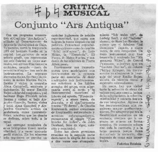 Conunto "Ars Antiqua" Crítica Musical [artículo]