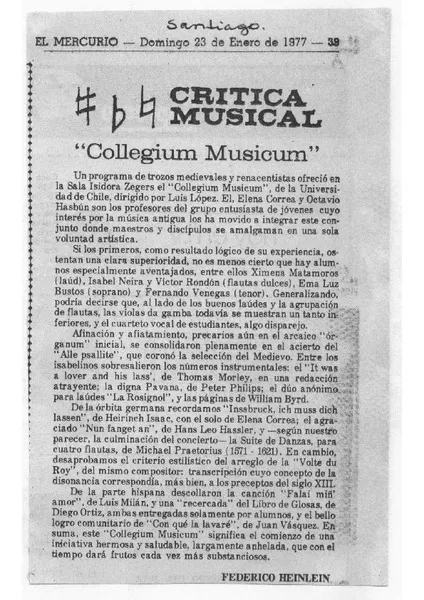 "Collegium Musicum" Crítica Musical [artículo]