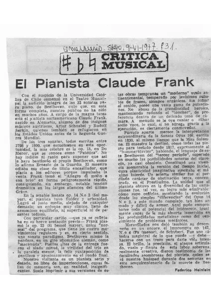 El Pianista Claude Frank Crítica Musical [artículo]