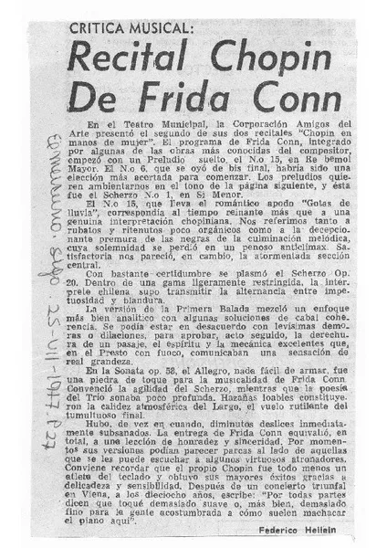 Crítica Musical Recital Chopin con Frida Conn [artículo]