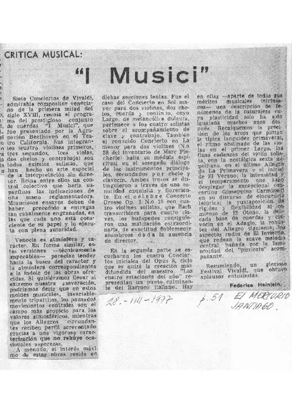 Crítica Musical "I Musici" [artículo]
