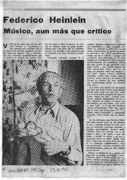 Perfil Humano Federico Heinlein. Músico, aún más que crítico. [artículo]