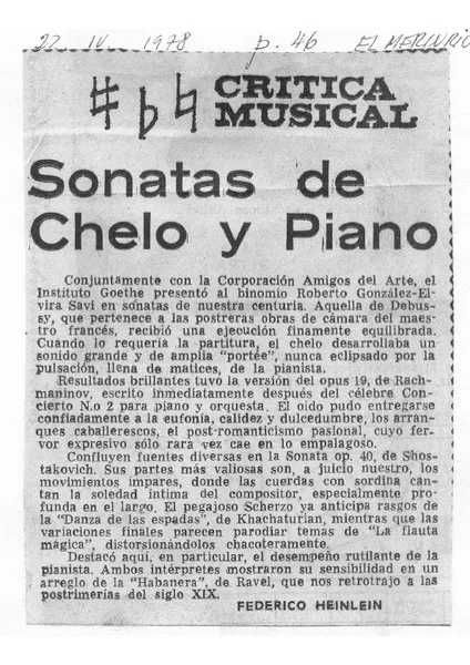 Crítica Musical Sonatas de Chelo y Piano [artículo]