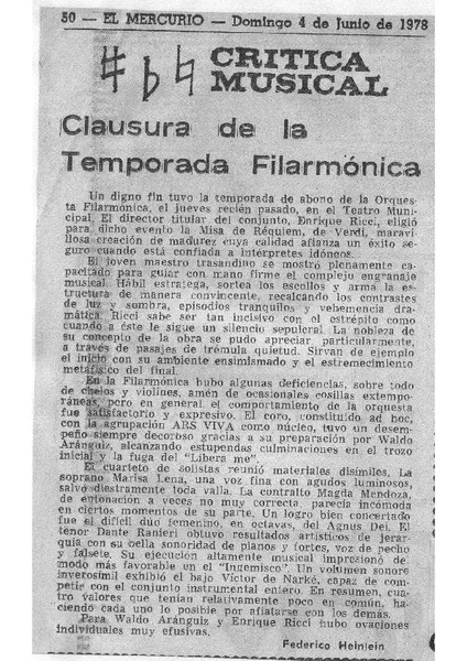 Crítica Musical Clausura de la temporada Filarmónica [artículo]