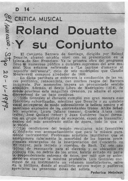 Roland Douatte y su Conjunto Crítica Musical [artículo]