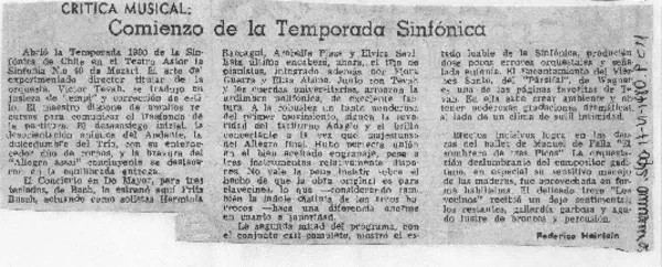 Comienzo de la temporada sinfónica Crítica Musical [artículo]
