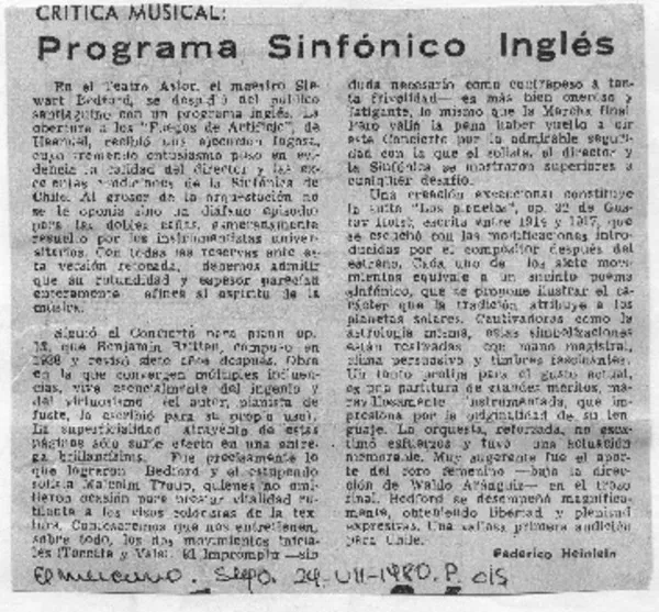 Programa Sinfónico Inglés Crítica Musical [artículo]