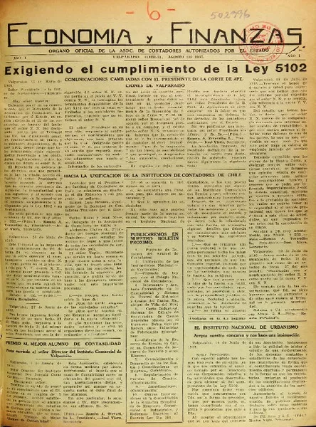 Economía y finanzas órgano oficial de la Asociación de Contadores Autorizados por el Estado.