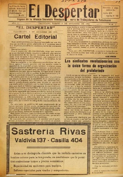 El Despertar órgano de la Alianza Socialista Revolucionaria de Trabajadores de Talcahuano.