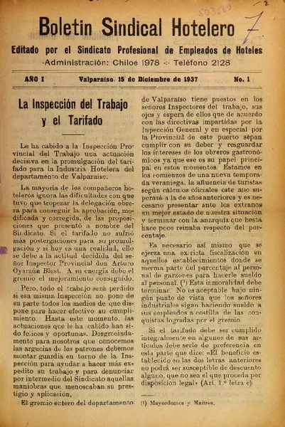 Boletín sindical hotelero.