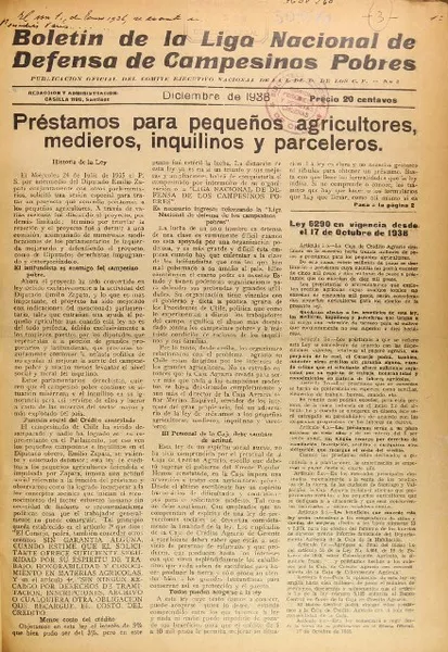 Boletín de la Liga Nacional de Defensa de los Campesinos Pobres órgano oficial del Comité Ejecutivo Nacional de la L.de D.de los C.P.