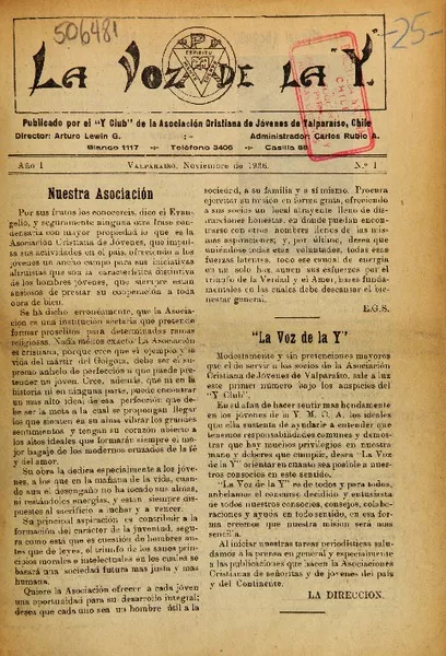 La Voz de la Y publicado por el "Y Club" de la asociación Cristiana de Jóvenes de Valparaíso.