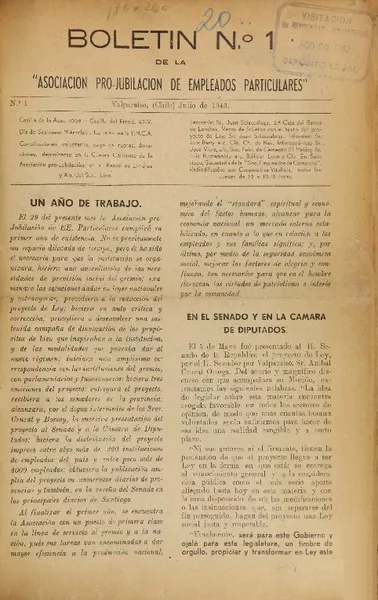 Boletín no. 1 de la Asociación Pre-jubilación de Empleados Particulares.