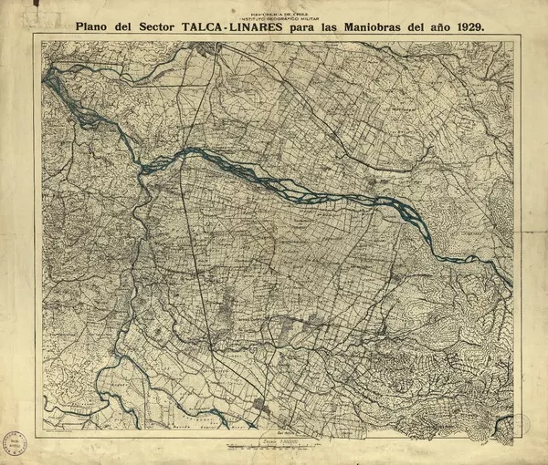 Plano del sector Talca-Linares para las maniobras del año 1929  [material cartográfico] República de Chile, Instituto Geográfico Militar.