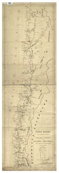 Carta minera de la zona de atracción del ferrocarril longitudinal entre Calera y Pintados con la ubicación de los distintos ramales  [material cartográfico] Inspección Jeneral de Jeografía i Minas.