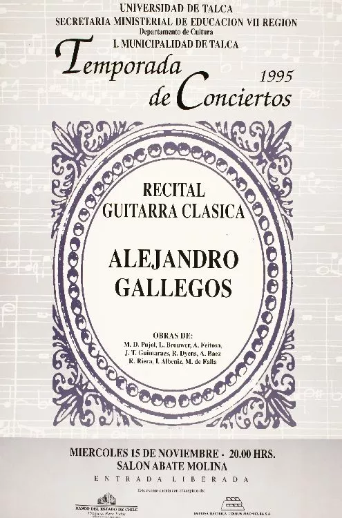 Temporada de conciertos 1995 recital guitarra clásica Alejandro Gallegos. [estampa] :