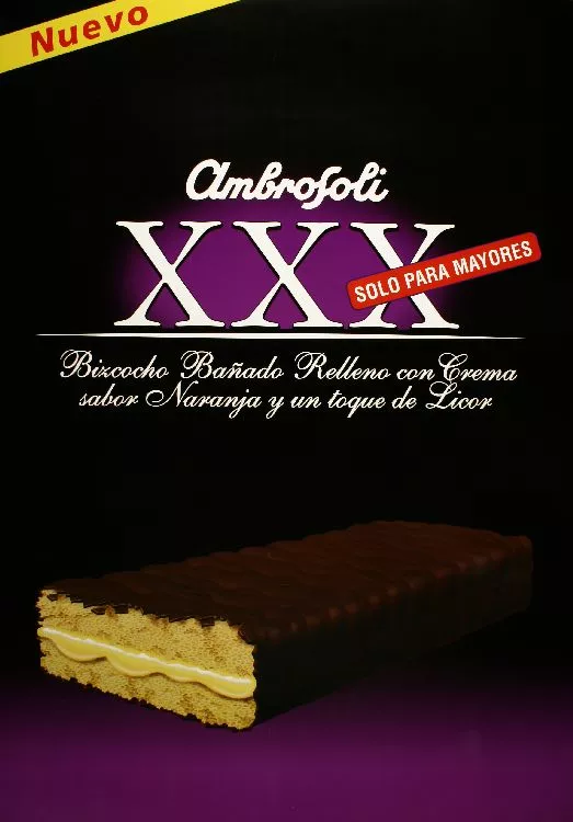 XXX solo para mayores bizcocho bañado relleno con crema sabor naranja y un toque de licor. [estampa] :