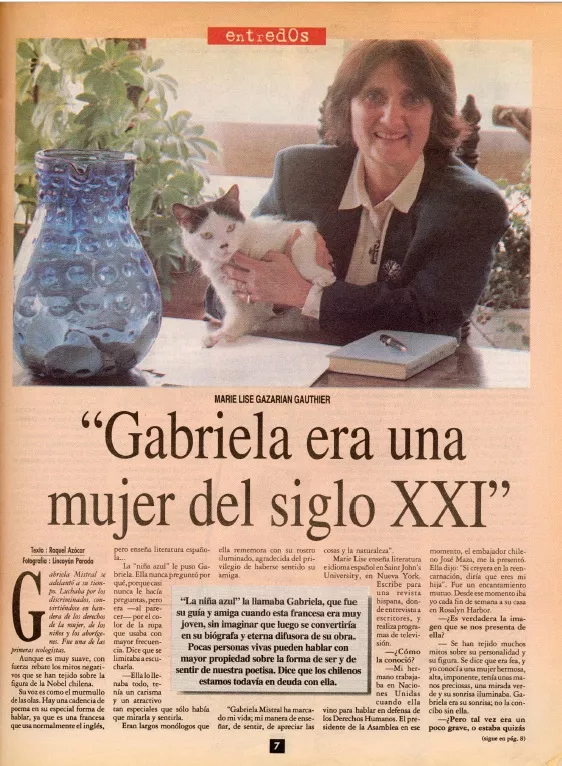 "Gabriela era una mujer del siglo XXI" [entrevista] [artículo] : Raquel Azócar.