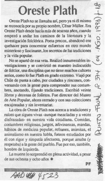 Oreste Plath  [artículo].