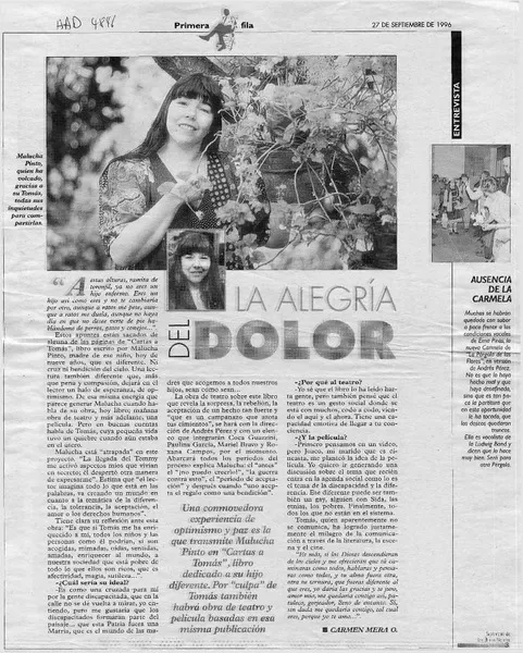 La alegría del dolor  [artículo] Carmen Mera O.