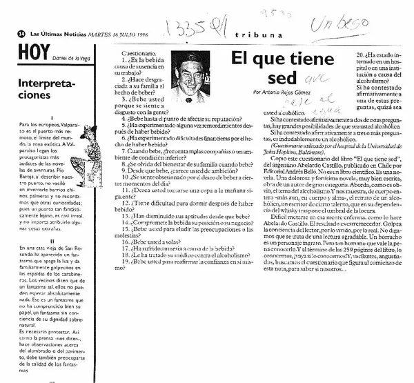 El que tiene sed  [artículo] Antonio Rojas Gómez.
