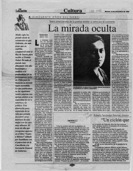 La mirada oculta  [artículo] Gabriela Mistral.
