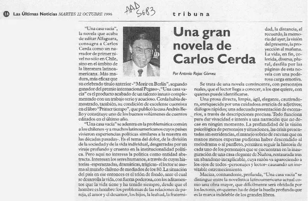 Una gran novela de Carlos Cerda  [artículo] Antonio Rojas Gómez.