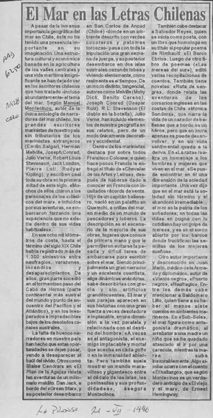 El Mar en las letras chilenas  [artículo].
