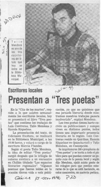 Presentan a "Tres poetas"  [artículo].