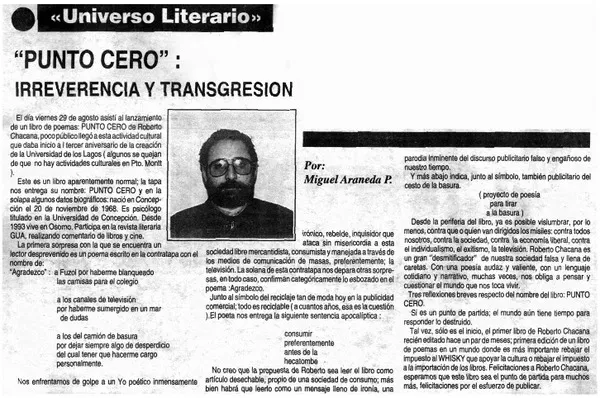"Punto cero", irreverencia y transgresión  [artículo] Miguel Araneda P.