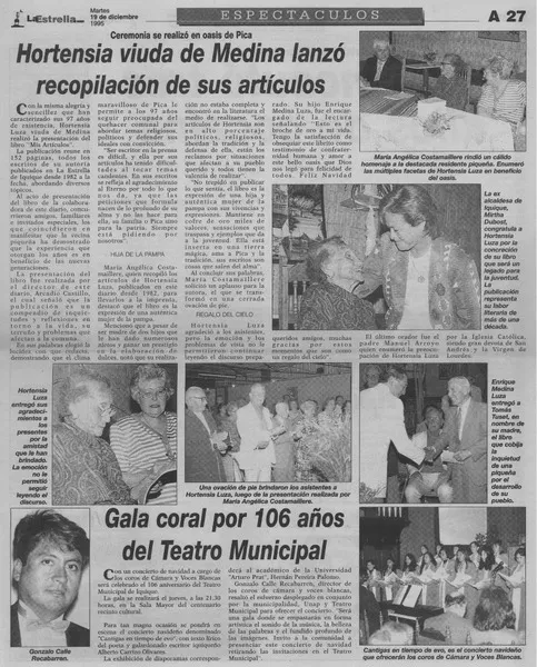 Hortensia viuda de Medina lanzó recopilación de sus artículos  [artículo].