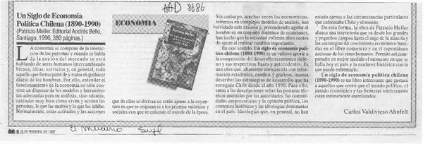 Un siglo de economía política chilena (1890-1990)  [artículo] Carlos Valdivieso Ahnfelt.