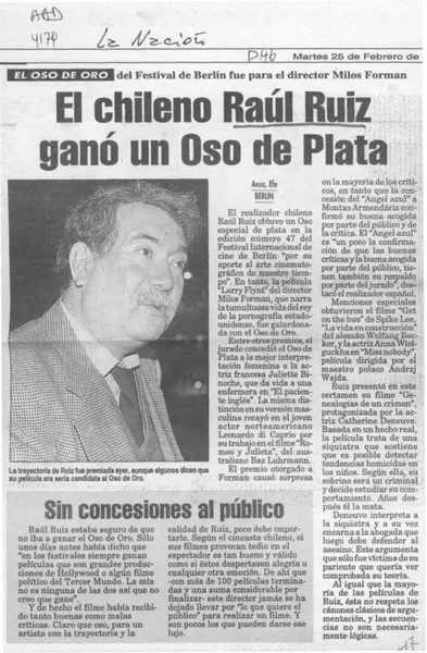 El Chileno Raúl Ruiz ganó un Oso de Plata  [artículo].