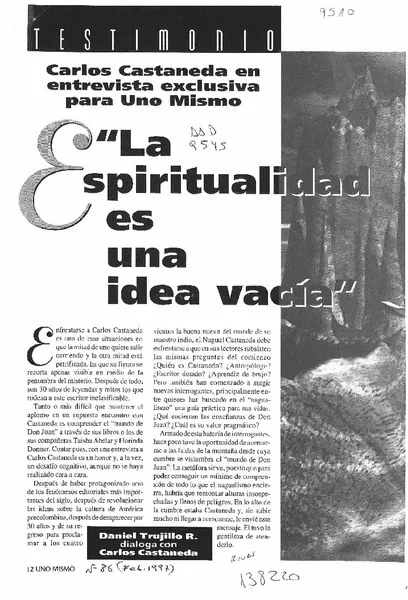 "La espiritualidad es una idea vacía"  [artículo] Daniel Trujillo R.