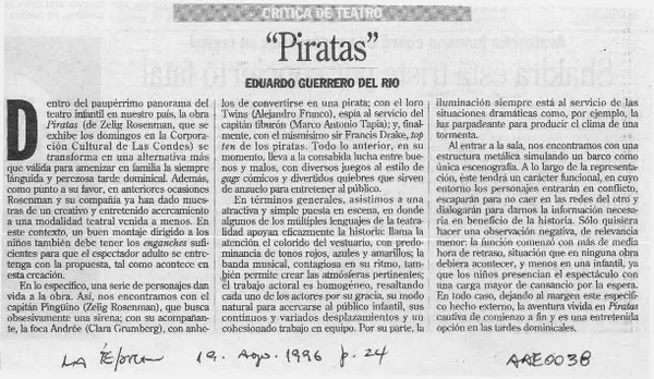 Piratas  [artículo] Eduardo Guerrero del Río.