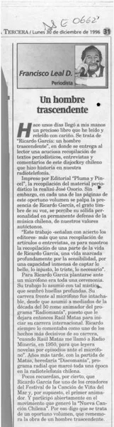 Un hombre trascendente  [artículo] Francisco Leal D.