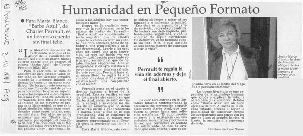 Humanidad en pequeño formato  [artículo] Carolina Andonie Dracos.