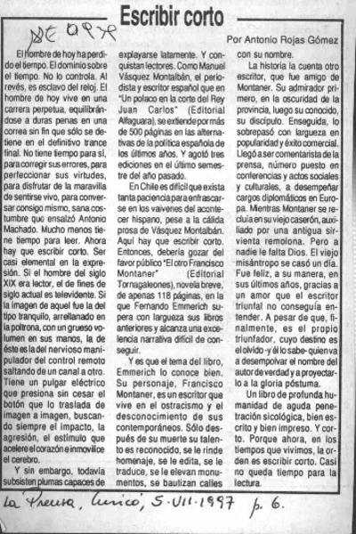 Escribir corto  [artículo] Antonio Rojas Gómez.