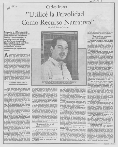 "Utilicé la frivolidad como recurso narrativo"  [artículo] María Teresa Cárdenas.