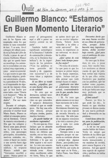 Guillermo Blanco, "Estamos en buen momento literario"  [artículo].