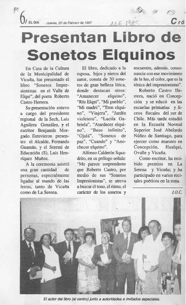 Presentan libro de sonetos elquinos  [artículo] J. O. C.